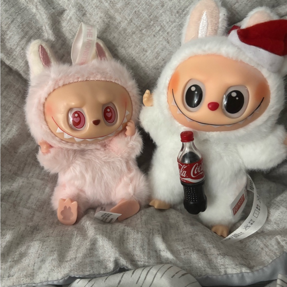 Cute Plush Dolls with Pink and White Fur